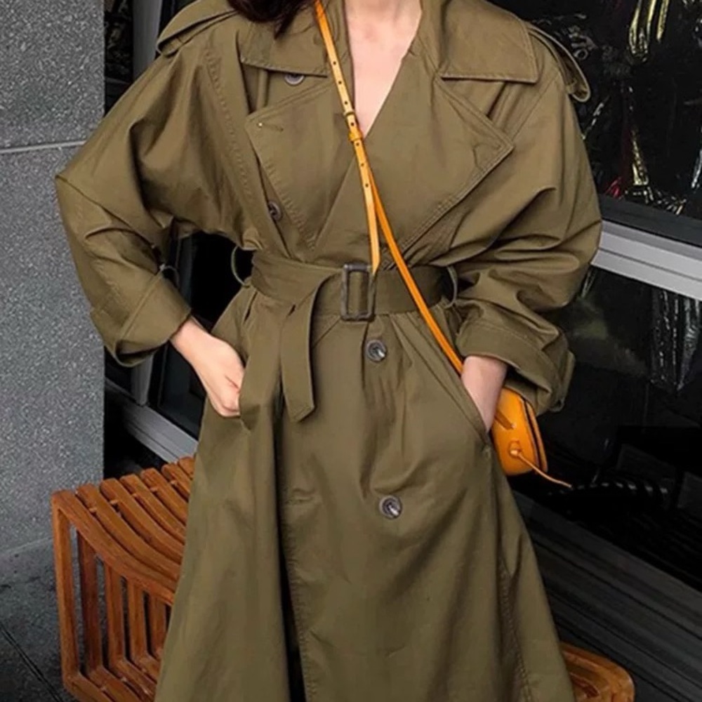 Chic Olive Green Trench Coat